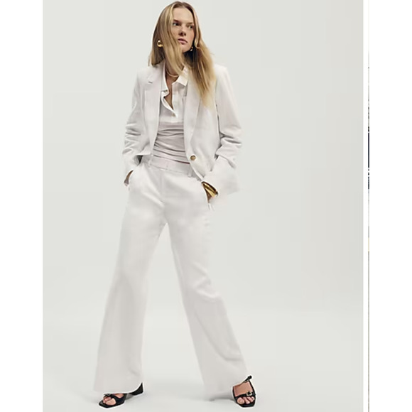 J. Crew Carolina Flare Linen Pants 4 NWT White Stretch Trousers BZ404 Traveler - Picture 2 of 7